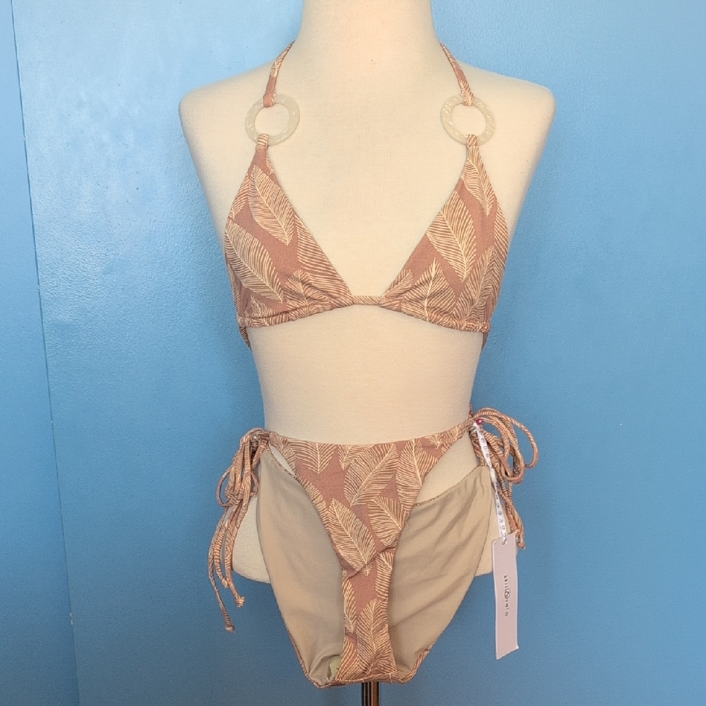 NWT Axil Swim Tan Leaf Print Bikini Set